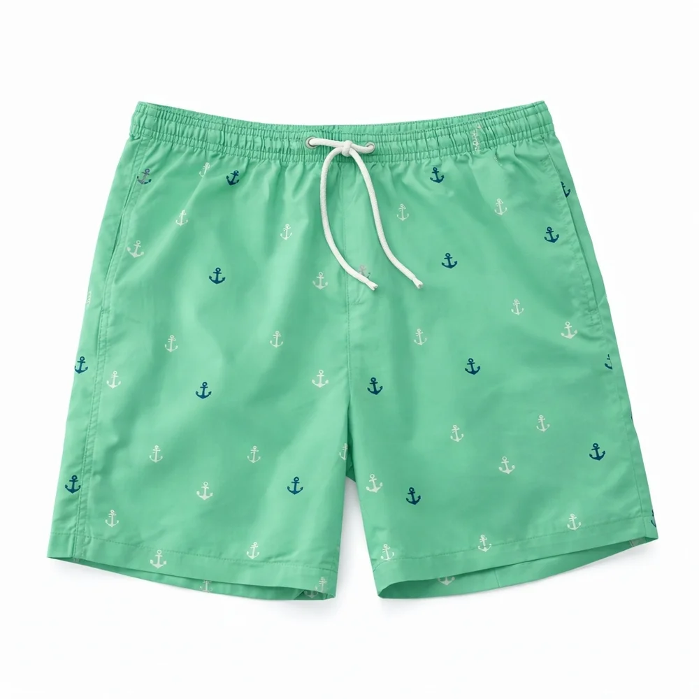 90's Made In USA Weekender Brand Mint Anchor Print Swim Trunks‎